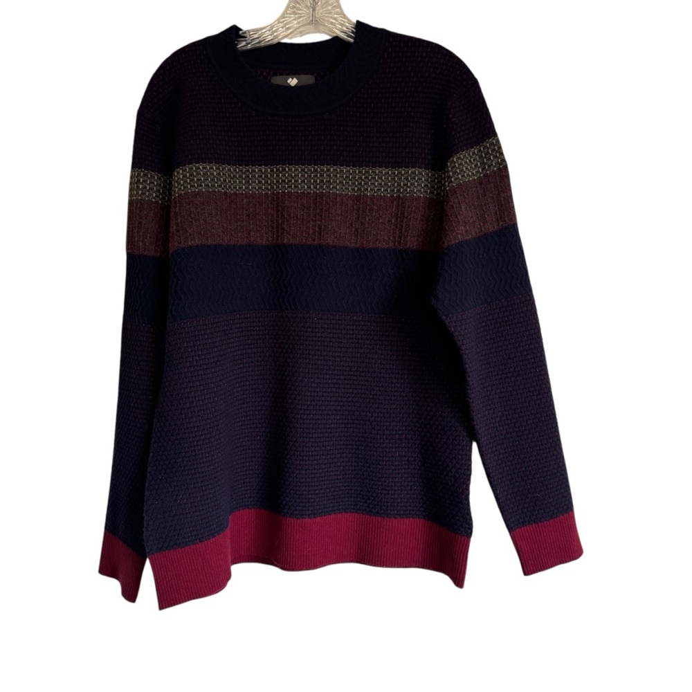Jaquard Knit Obermeyer Chevoit Crewneck Sweater Wool Blend Size XL